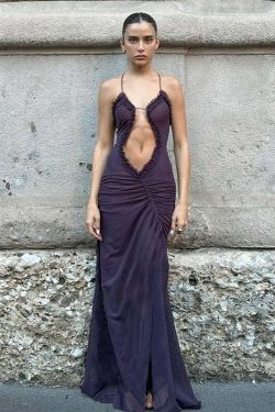 Y2K Grunge See-Through Mesh Maxi Dress - Retro 90s Summer Outfit, Gothic Y2K Party Look