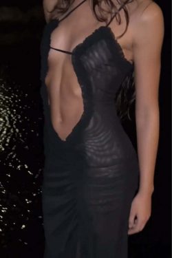 Y2K Grunge See-Through Mesh Maxi Dress - Retro 90s Summer Outfit, Gothic Y2K Party Look