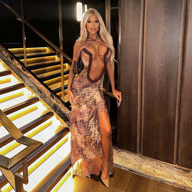 Y2K Grunge See-Through Mesh Maxi Dress - Retro 90s Summer Outfit, Gothic Y2K Party Look