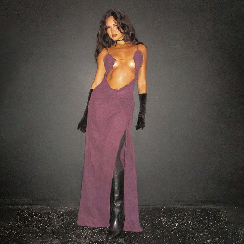 Y2K Grunge See-Through Mesh Maxi Dress - Retro 90s Summer Outfit, Gothic Y2K Party Look