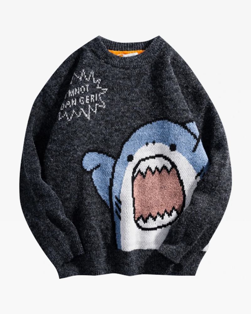 Y2K Grunge Shark Sweater - Retro 90s Fashion, Summer Y2K Outfits, Pastel Goth Style