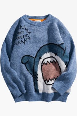 Y2K Grunge Shark Sweater - Retro 90s Fashion, Summer Y2K Outfits, Pastel Goth Style