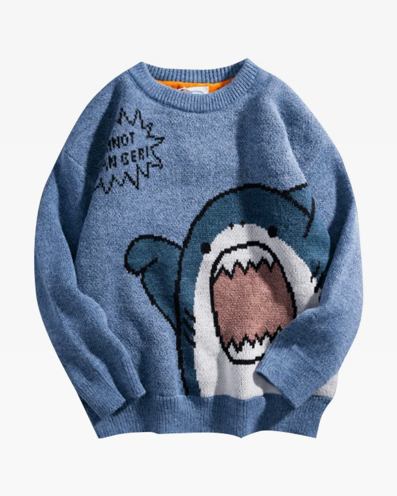 Y2K Grunge Shark Sweater - Retro 90s Fashion, Summer Y2K Outfits, Pastel Goth Style