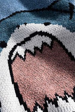 Y2K Grunge Shark Sweater - Retro 90s Fashion, Summer Y2K Outfits, Pastel Goth Style