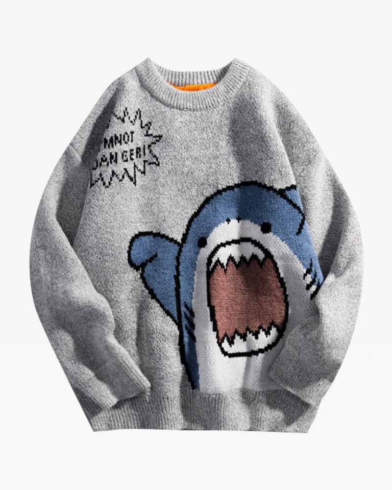 Y2K Grunge Shark Sweater - Retro 90s Fashion, Summer Y2K Outfits, Pastel Goth Style