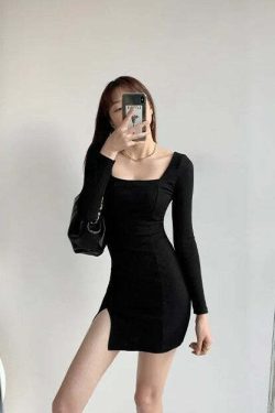 Y2K Grunge Side Slit Mini Dress - Retro 90s Summer Outfit, Perfect for Parties and Club Nights