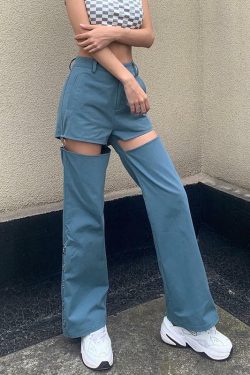 Y2K Grunge Side Split Pants - Retro 90s Fashion, Summer Outfits, and Club Party Looks