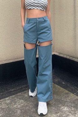 Y2K Grunge Side Split Pants - Retro 90s Fashion, Summer Outfits, and Club Party Looks