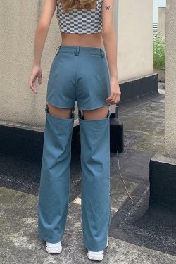 Y2K Grunge Side Split Pants - Retro 90s Fashion, Summer Outfits, and Club Party Looks