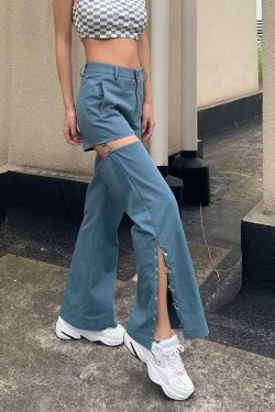 Y2K Grunge Side Split Pants - Retro 90s Fashion, Summer Outfits, and Club Party Looks