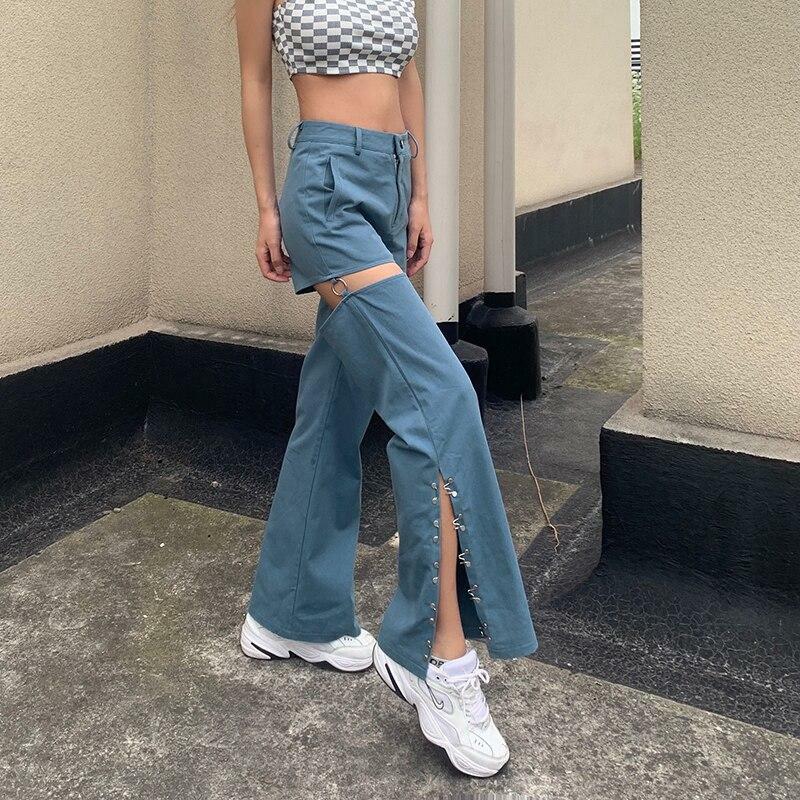 Y2K Grunge Side Split Pants - Retro 90s Fashion, Summer Outfits, and Club Party Looks