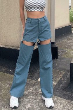 Y2K Grunge Side Split Pants - Retro 90s Fashion, Summer Outfits, and Club Party Looks