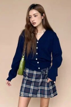 Y2K Grunge Side Strap Check Wrap Mini Skirt - 90s Fashion, Retro Style, Y2K Summer Outfits
