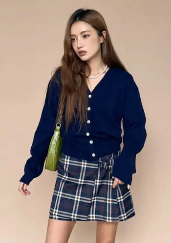 Y2K Grunge Side Strap Check Wrap Mini Skirt - 90s Fashion, Retro Style, Y2K Summer Outfits