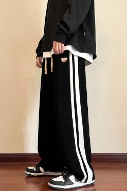 Y2K Grunge Side Stripe Sweatpants - Retro 90s Fashion, Summer Outfits, and Clubwear