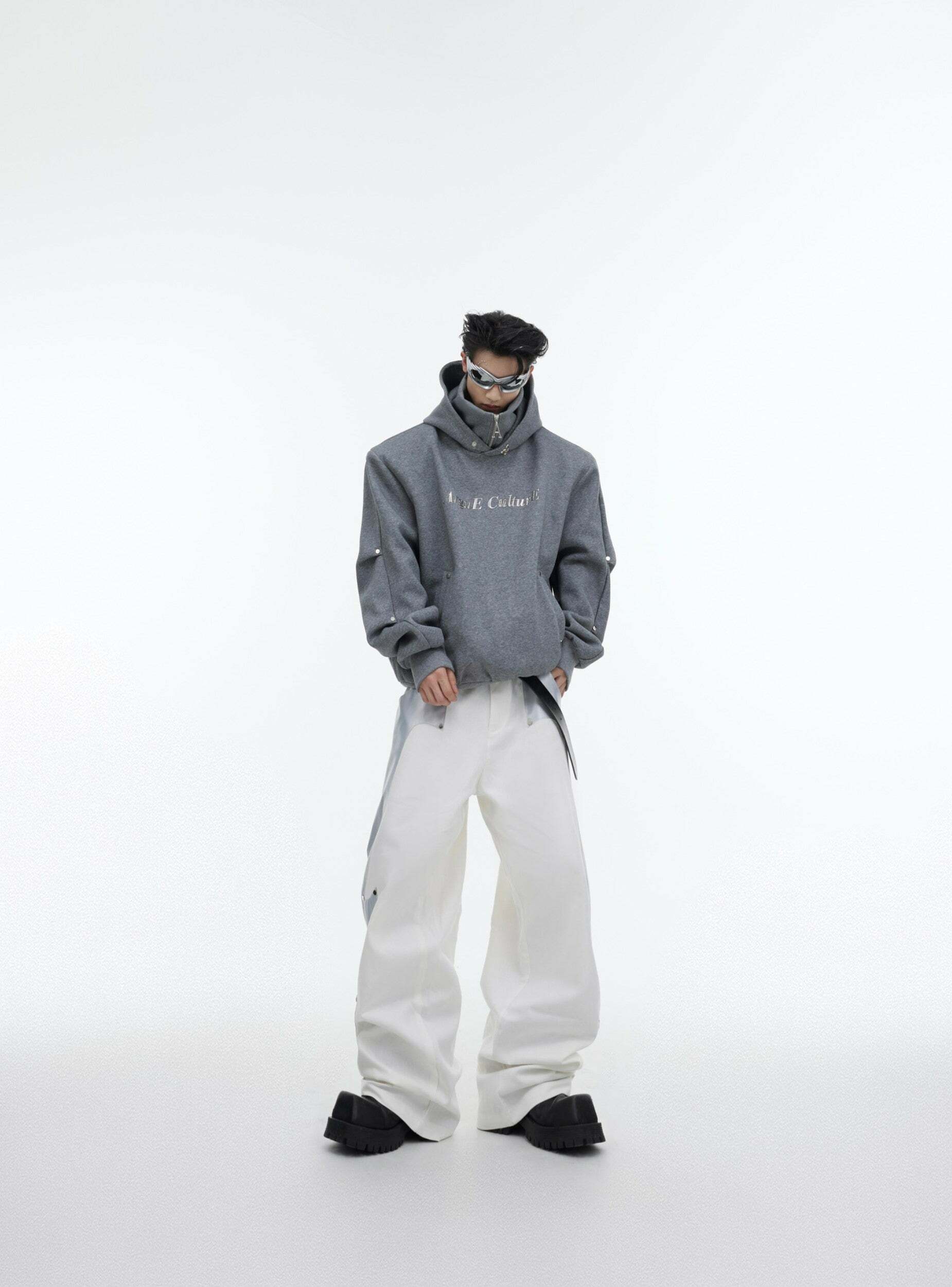 Y2K Grunge Silver-Studded Logo Hoodie - Retro 90s Fashion, Summer Outfits, and Clubwear