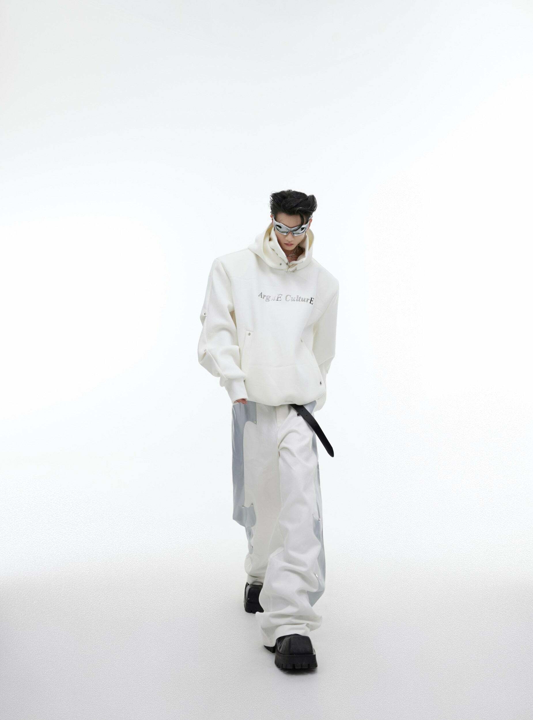 Y2K Grunge Silver-Studded Logo Hoodie - Retro 90s Fashion, Summer Outfits, and Clubwear