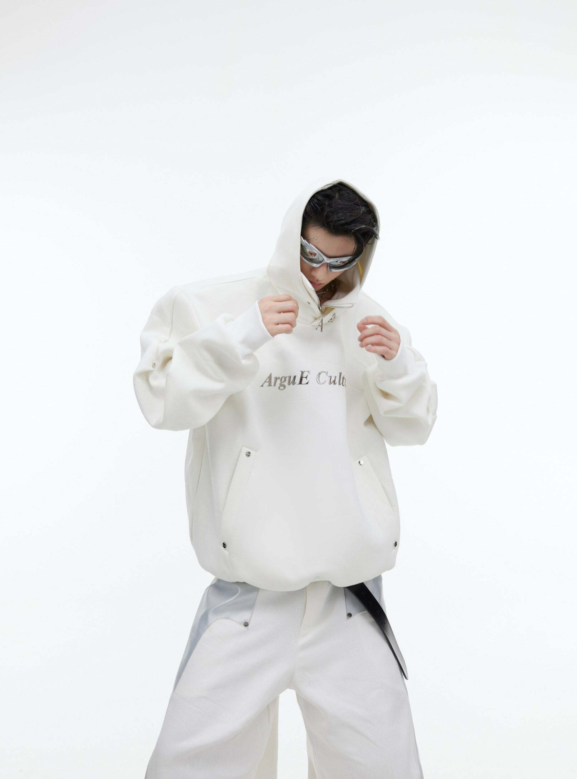 Y2K Grunge Silver-Studded Logo Hoodie - Retro 90s Fashion, Summer Outfits, and Clubwear
