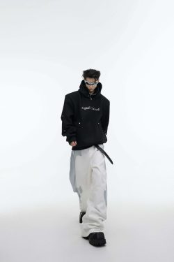 Y2K Grunge Silver-Studded Logo Hoodie - Retro 90s Fashion, Summer Outfits, and Clubwear