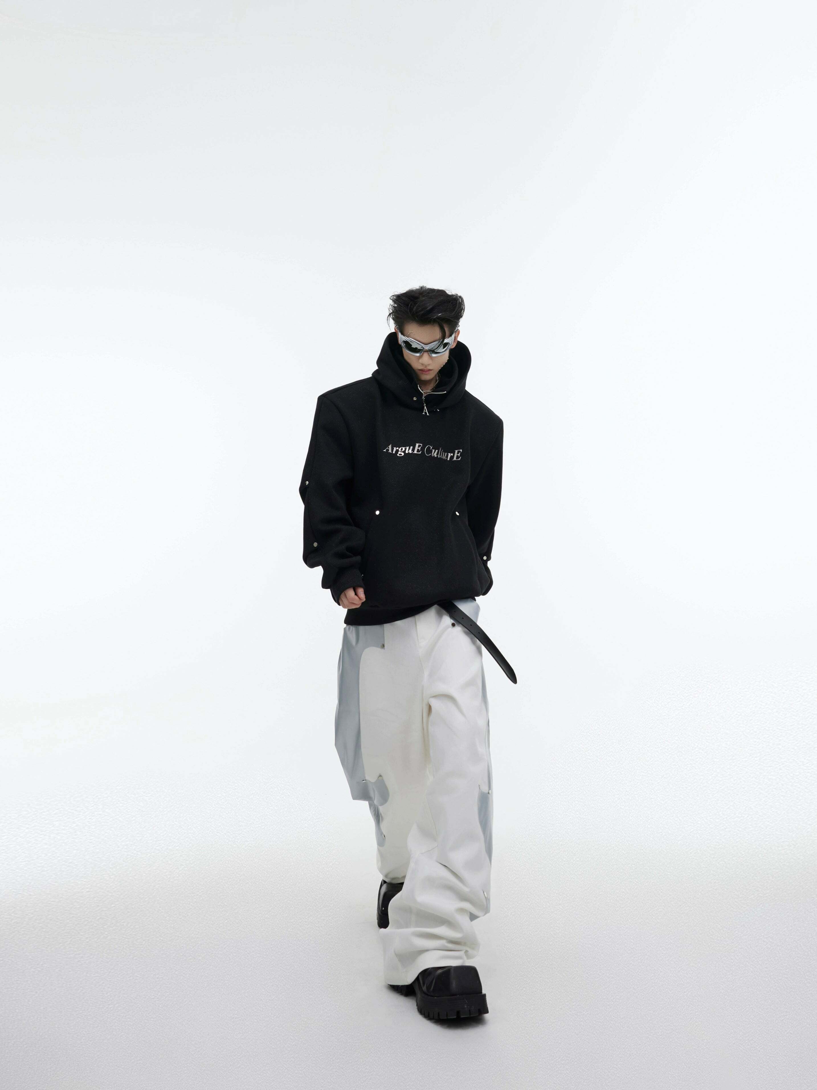 Y2K Grunge Silver-Studded Logo Hoodie - Retro 90s Fashion, Summer Outfits, and Clubwear