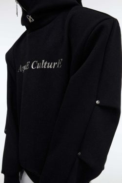 Y2K Grunge Silver-Studded Logo Hoodie - Retro 90s Fashion, Summer Outfits, and Clubwear