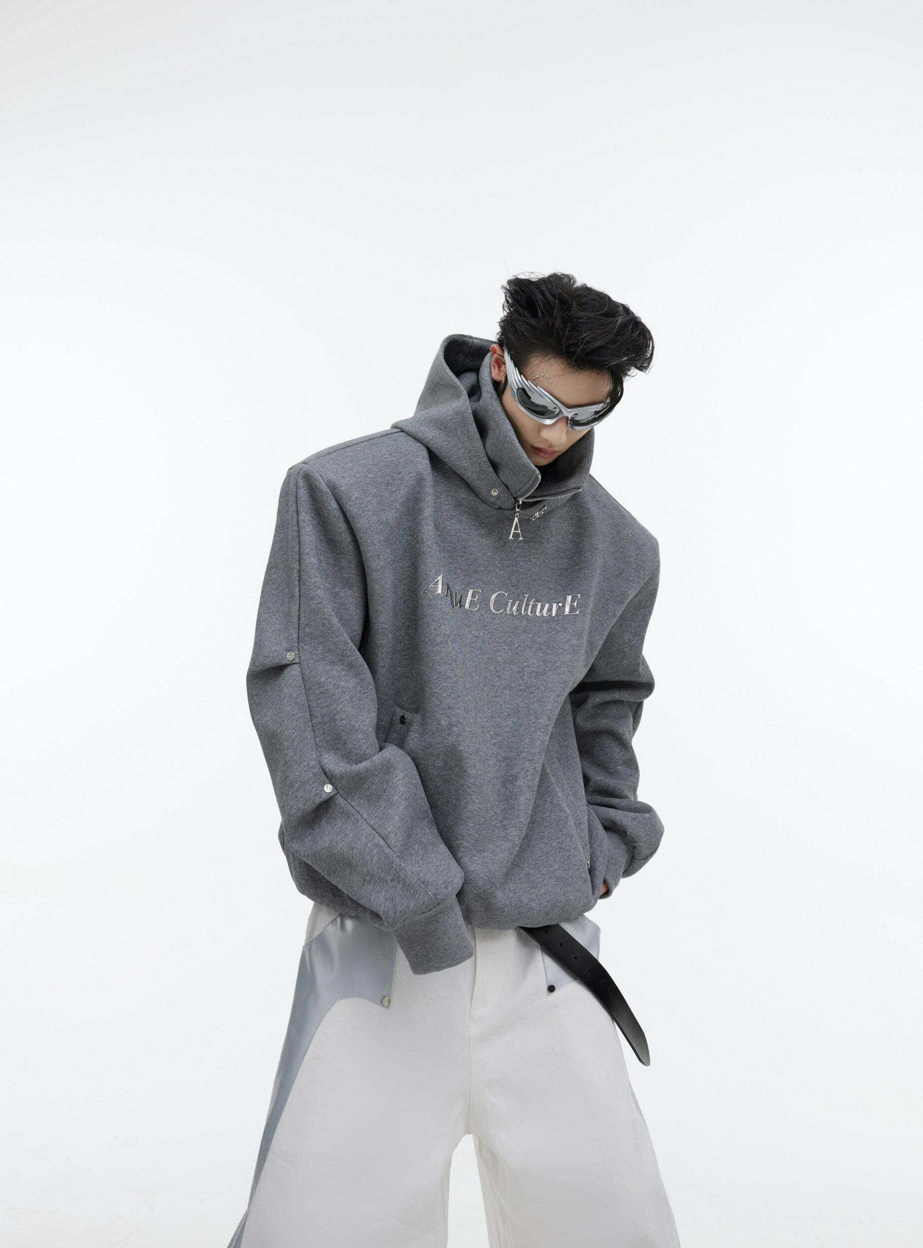 Y2K Grunge Silver-Studded Logo Hoodie - Retro 90s Fashion, Summer Outfits, and Clubwear