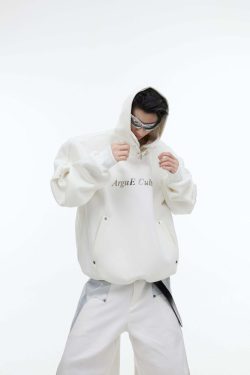 Y2K Grunge Silver-Studded Logo Hoodie - Retro 90s Fashion, Summer Outfits, and Clubwear