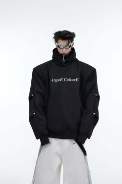 Y2K Grunge Silver-Studded Logo Hoodie - Retro 90s Fashion, Summer Outfits, and Clubwear
