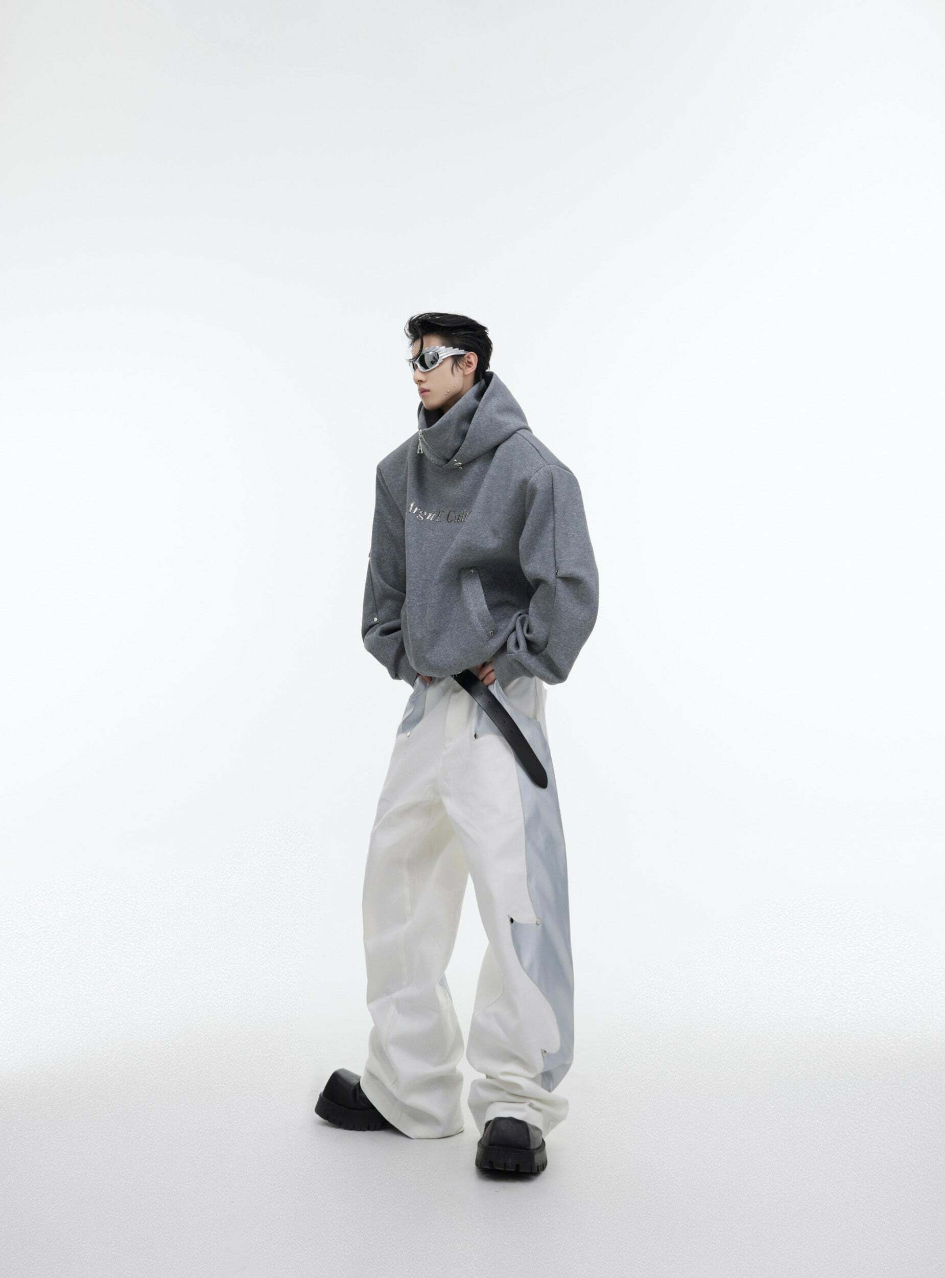 Y2K Grunge Silver-Studded Logo Hoodie - Retro 90s Fashion, Summer Outfits, and Clubwear