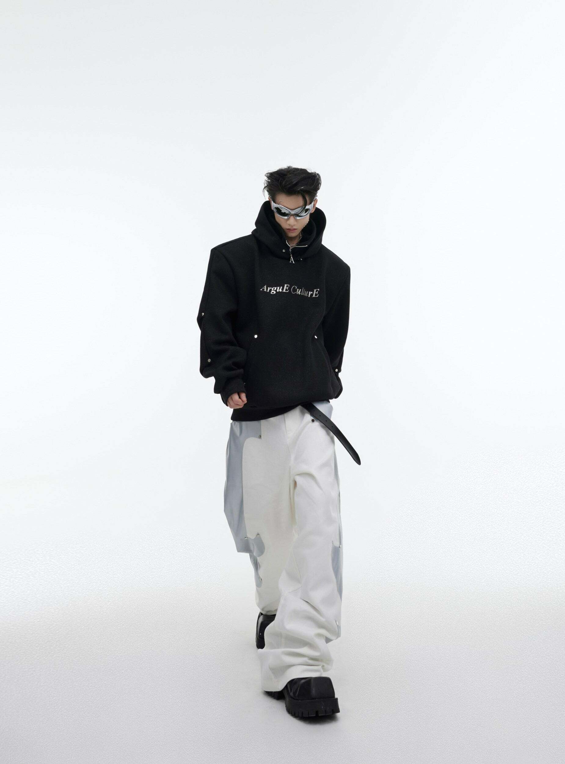 Y2K Grunge Silver-Studded Logo Hoodie - Retro 90s Fashion, Summer Outfits, and Clubwear
