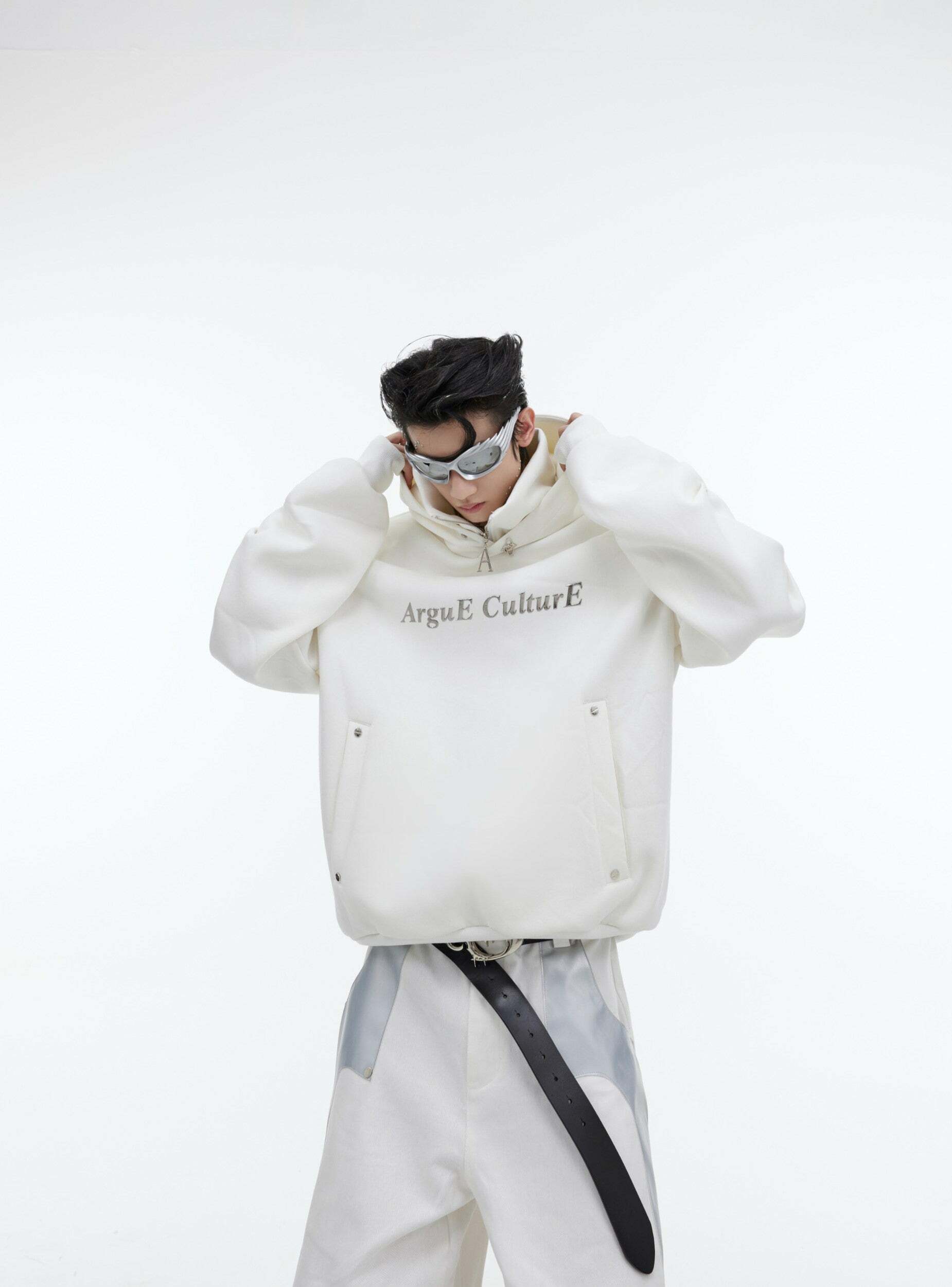Y2K Grunge Silver-Studded Logo Hoodie - Retro 90s Fashion, Summer Outfits, and Clubwear