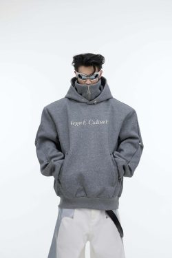 Y2K Grunge Silver-Studded Logo Hoodie - Retro 90s Fashion, Summer Outfits, and Clubwear