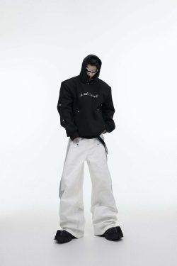 Y2K Grunge Silver-Studded Logo Hoodie - Retro 90s Fashion, Summer Outfits, and Clubwear