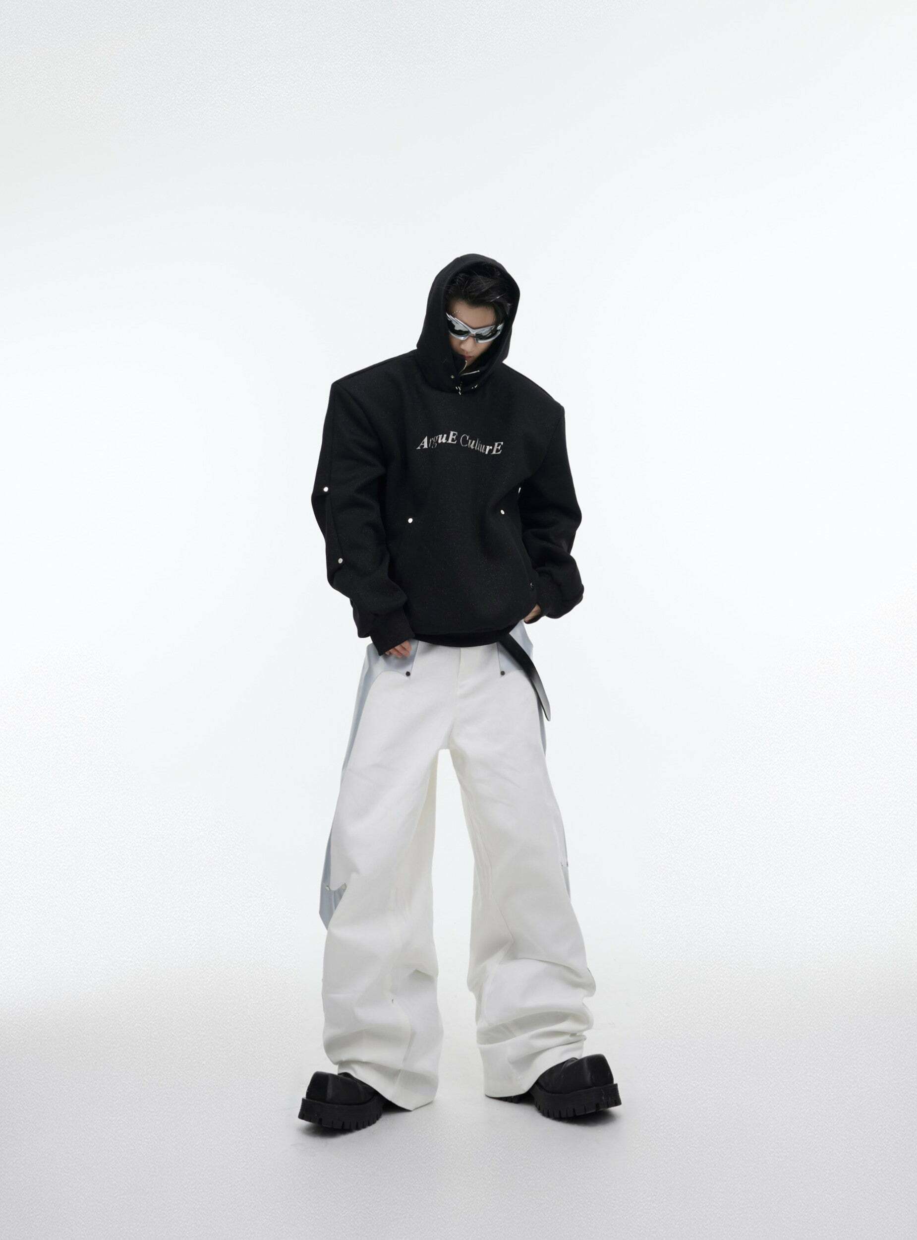 Y2K Grunge Silver-Studded Logo Hoodie - Retro 90s Fashion, Summer Outfits, and Clubwear