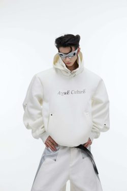 Y2K Grunge Silver-Studded Logo Hoodie - Retro 90s Fashion, Summer Outfits, and Clubwear
