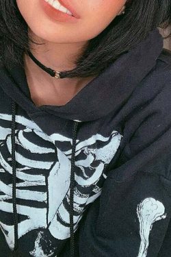 Y2K Grunge Skeleton Cropped Hoodie - 90s Retro Goth Summer Outfit for Women