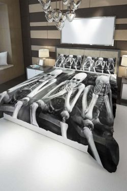Y2K Grunge Skeleton Duvet Cover Set - Retro 90s Goth Pastel Goth Y2K Summer Bedroom Decor