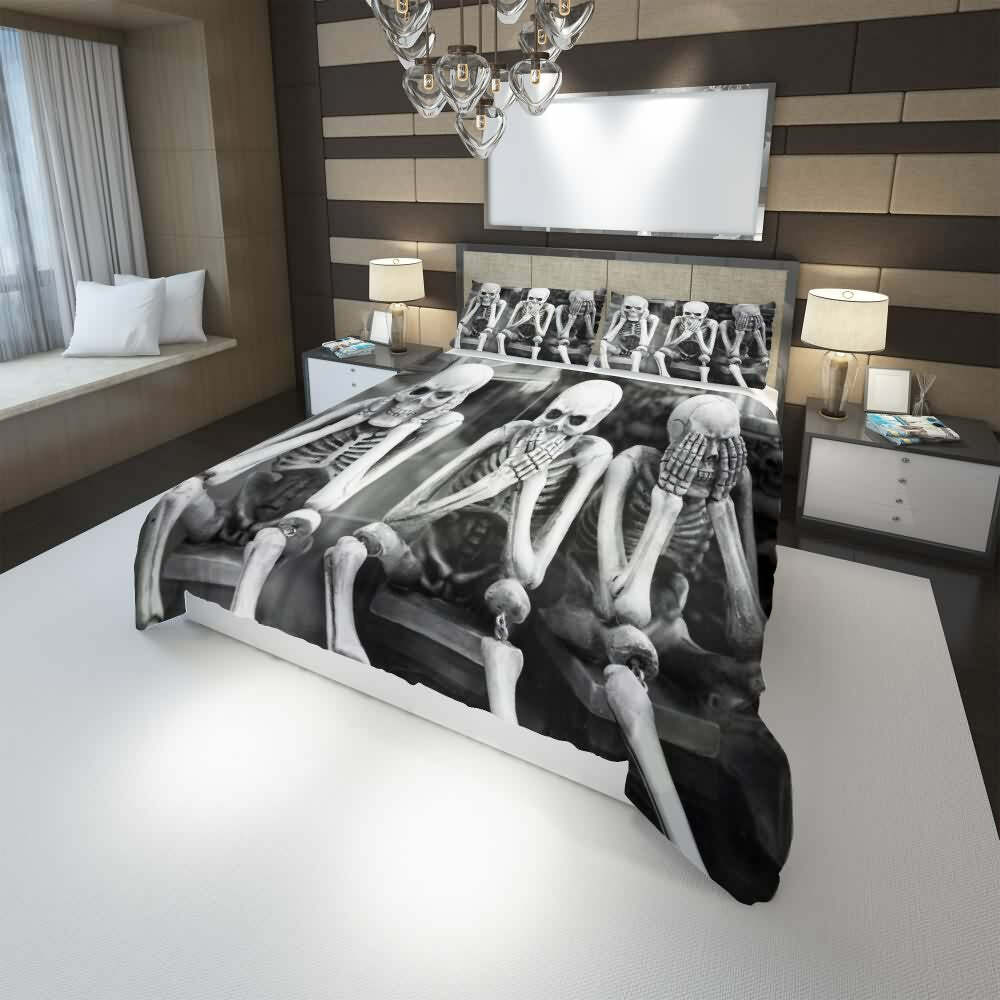 Y2K Grunge Skeleton Duvet Cover Set - Retro 90s Goth Pastel Goth Y2K Summer Bedroom Decor