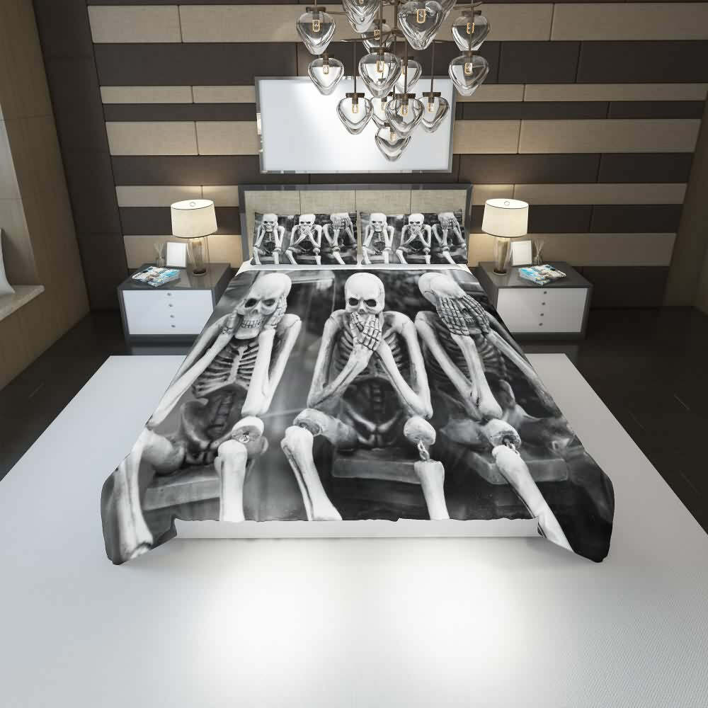 Y2K Grunge Skeleton Duvet Cover Set - Retro 90s Goth Pastel Goth Y2K Summer Bedroom Decor