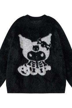 Y2K Grunge Skeleton Kuromi Sweater - 90s Retro Goth Pastel Goth Y2K Fashion Outfit
