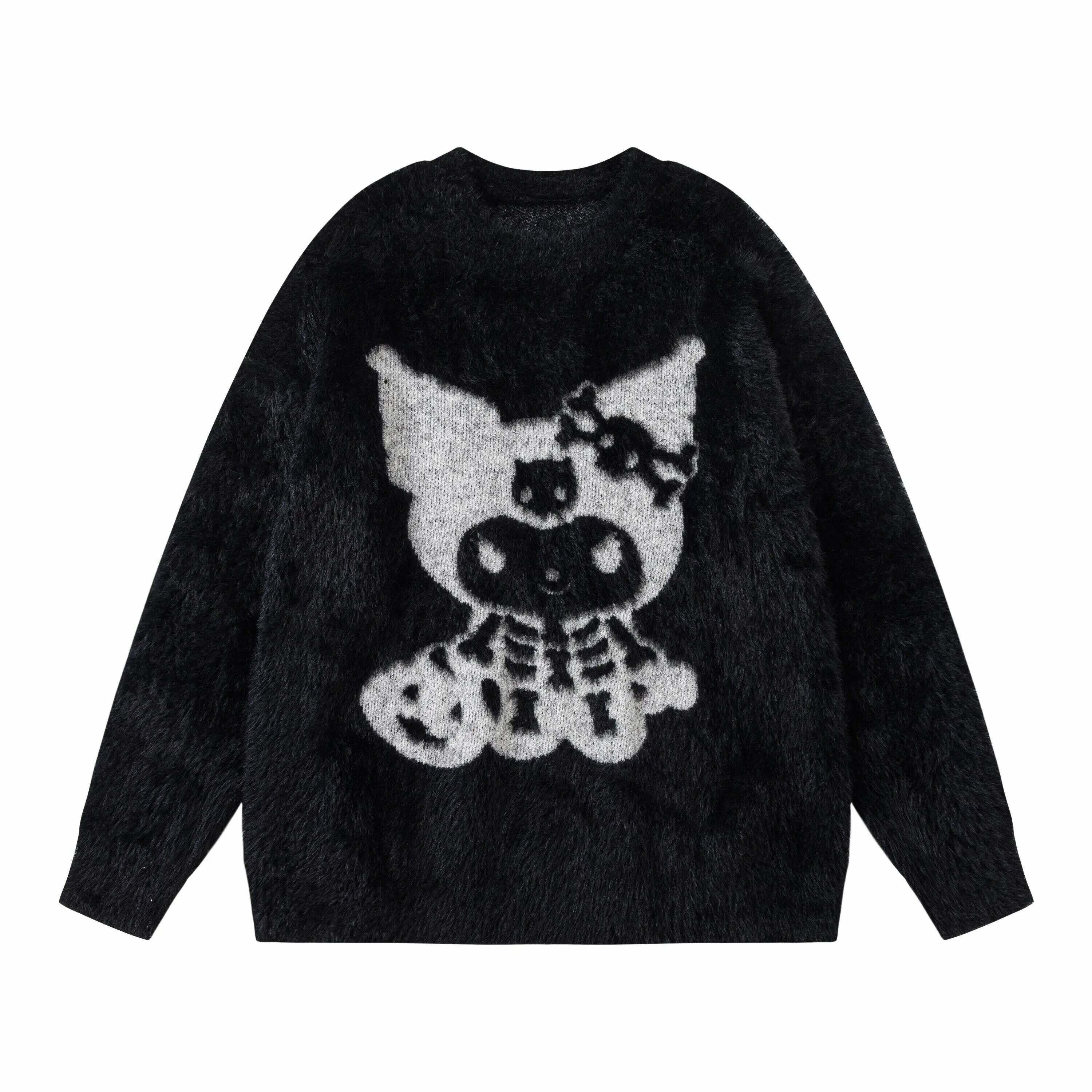 Y2K Grunge Skeleton Kuromi Sweater - 90s Retro Goth Pastel Goth Y2K Fashion Outfit