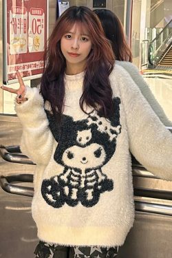 Y2K Grunge Skeleton Kuromi Sweater - 90s Retro Goth Pastel Goth Y2K Fashion Outfit