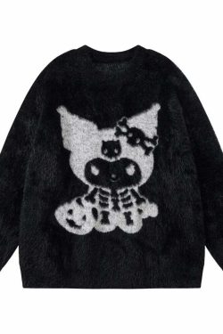 Y2K Grunge Skeleton Kuromi Sweater - 90s Retro Goth Pastel Goth Y2K Fashion Outfit