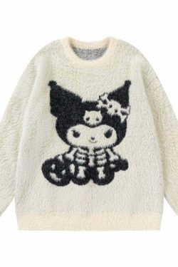 Y2K Grunge Skeleton Kuromi Sweater - 90s Retro Goth Pastel Goth Y2K Fashion Outfit