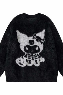 Y2K Grunge Skeleton Kuromi Sweater - 90s Retro Goth Pastel Goth Y2K Fashion Outfit