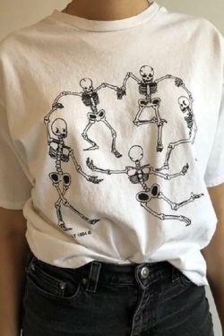 Y2K Grunge Skeleton Party T-Shirt - Retro 90s Fashion, Summer Y2K Outfits, Gothic Y2K Style