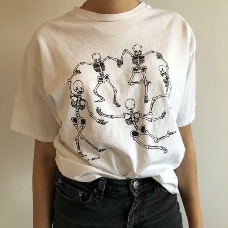 Y2K Grunge Skeleton Party T-Shirt - Retro 90s Fashion, Summer Y2K Outfits, Gothic Y2K Style