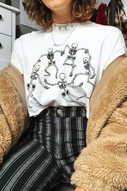 Y2K Grunge Skeleton Party T-Shirt - Retro 90s Fashion, Summer Y2K Outfits, Gothic Y2K Style