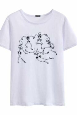 Y2K Grunge Skeleton Party T-Shirt - Retro 90s Fashion, Summer Y2K Outfits, Gothic Y2K Style