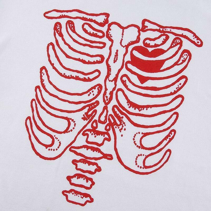 Y2K Grunge Skeleton Print Shirt - 90s Retro Summer Outfit, Gothic Y2K Fashion Top